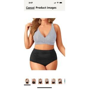 Holipick 2pc Plus Size Swimwear Floral Top W/black Bottoms Tummy Control 18W New